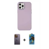 MARSİLYAN™- iPhone 12 Pro Max Kılıf Çekirdek Çizgi - Siyah 18D Cam Ekran Koruyucu + Neon Fosforlu Kamera Lens - SI