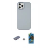 MARSİLYAN™- iPhone 12 Pro Max Kılıf Çekirdek Çizgi - Siyah 18D Cam Ekran Koruyucu + Pembe Renkli Kamera Lens Koruma Cam