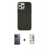 MARSİLYAN™- iPhone 12 Pro Max Kılıf Çekirdek Çizgi - Siyah 20D Premium Cam Ekran Koruyucu + Mavi Neon Fosforlu Kamera Lens