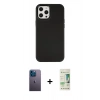 MARSİLYAN™- iPhone 12 Pro Max Kılıf Çekirdek Çizgi - Siyah 20D Premium Cam Ekran Koruyucu + Mavi Neon Fosforlu Kamera Lens
