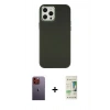 MARSİLYAN™- iPhone 12 Pro Max Kılıf Çekirdek Çizgi - Siyah 20D Premium Cam Ekran Koruyucu + Neon Fosforlu Kamera Lens - TU