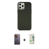 MARSİLYAN™- iPhone 12 Pro Max Kılıf Çekirdek Çizgi - Siyah 20D Premium Cam Ekran Koruyucu + Neon Fosforlu Kamera Lens - SI