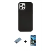 MARSİLYAN™- iPhone 12 Pro Max Kılıf Çekirdek Çizgi - Siyah 34D Izgaralı Cam + Shine Kamera Lens Koruma Cam - GI