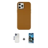 MARSİLYAN™- iPhone 12 Pro Max Kılıf Çekirdek Çizgi - Siyah 34D Izgaralı Cam + Shine Kamera Lens - LT