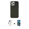 MARSİLYAN™- iPhone 12 Pro Max Kılıf Çekirdek Çizgi - Siyah 34D Izgaralı Cam + Shine Kamera Lens - LT