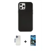 MARSİLYAN™- iPhone 12 Pro Max Kılıf Çekirdek Çizgi - Siyah 34D Izgaralı Cam + Shine Kamera Lens - LT