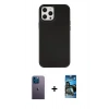 MARSİLYAN™- iPhone 12 Pro Max Kılıf Çekirdek Çizgi - Siyah 34D Izgaralı Cam + Neon Fosforlu Kamera Lens - MI