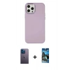 MARSİLYAN™- iPhone 12 Pro Max Kılıf Çekirdek Çizgi - Siyah 34D Izgaralı Cam + Neon Fosforlu Kamera Lens - MI