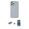 MARSİLYAN™- iPhone 12 Pro Max Kılıf Çekirdek Çizgi - Siyah 34D Izgaralı Cam + Mavi Renkli Kamera Lens Koruma Cam