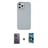 MARSİLYAN™- iPhone 12 Pro Max Kılıf Çekirdek Çizgi - Siyah 34D Izgaralı Cam + Neon Fosforlu Kamera Lens - BZ