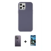 MARSİLYAN™- iPhone 12 Pro Max Kılıf Çekirdek Çizgi - Siyah 34D Izgaralı Cam + Neon Fosforlu Kamera Lens - BZ