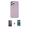 MARSİLYAN™- iPhone 12 Pro Max Kılıf Çekirdek Çizgi - Siyah 34D Izgaralı Cam + Neon Fosforlu Kamera Lens - BZ