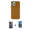 MARSİLYAN™- iPhone 12 Pro Max Kılıf Çekirdek Çizgi - Siyah 34D Izgaralı Cam + Neon Fosforlu Kamera Lens - SI