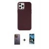 MARSİLYAN™- iPhone 12 Pro Max Kılıf Çekirdek Çizgi - Siyah 34D Izgaralı Cam + Neon Fosforlu Kamera Lens - SI