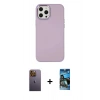 MARSİLYAN™- iPhone 12 Pro Max Kılıf Çekirdek Çizgi - Siyah 34D Izgaralı Cam + Neon Fosforlu Kamera Lens - SI