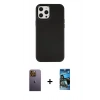 MARSİLYAN™- iPhone 12 Pro Max Kılıf Çekirdek Çizgi - Siyah 34D Izgaralı Cam + Neon Fosforlu Kamera Lens - SI