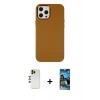 MARSİLYAN™- iPhone 12 Pro Max Kılıf Çekirdek Çizgi - Siyah 34D Izgaralı Cam + Shine Kamera Lens - GD