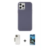 MARSİLYAN™- iPhone 12 Pro Max Kılıf Çekirdek Çizgi - Siyah 34D Izgaralı Cam + Shine Kamera Lens - GD
