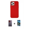 MARSİLYAN™- iPhone 12 Pro Max Kılıf Çekirdek Çizgi - Siyah 34D Izgaralı Cam + Neon Fosforlu Kamera Lens - TU