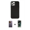 MARSİLYAN™- iPhone 12 Pro Max Kılıf Çekirdek Çizgi - Siyah 360 Mat Full Body Arka Koruyucu + Neon Fosforlu Kamera Lens - SI