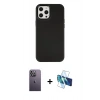 MARSİLYAN™- iPhone 12 Pro Max Kılıf Çekirdek Çizgi - Siyah 3D Antistatik Cam Ekran Koruyucu + Neon Fosforlu Kamera Lens - BZ