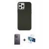 MARSİLYAN™- iPhone 12 Pro Max Kılıf Çekirdek Çizgi - Siyah 3D Antistatik Cam Ekran Koruyucu + Neon Fosforlu Kamera Lens - BZ