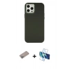 MARSİLYAN™- iPhone 12 Pro Max Kılıf Çekirdek Çizgi - Siyah 3D Antistatik Cam Ekran Koruyucu + Shine Kamera Lens Koruma Cam - SABE