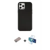 MARSİLYAN™- iPhone 12 Pro Max Kılıf Çekirdek Çizgi - Siyah 3D Antistatik Cam Ekran Koruyucu + Shine Kamera Lens Koruma Cam - SABE