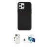 MARSİLYAN™- iPhone 12 Pro Max Kılıf Çekirdek Çizgi - Siyah 3D Antistatik Cam Ekran Koruyucu + Shine Kamera Lens - GD