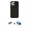 MARSİLYAN™- iPhone 12 Pro Max Kılıf Çekirdek Çizgi - Siyah 3D Antistatik Cam Ekran Koruyucu + Renkli Kamera Lens Koruma Cam - YL