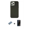 MARSİLYAN™- iPhone 12 Pro Max Kılıf Çekirdek Çizgi - Siyah 3D Antistatik Hayalet Cam Ekran Koruyucu + Shine Kamera Lens Koruma Cam - GS