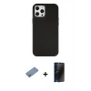 MARSİLYAN™- iPhone 12 Pro Max Kılıf Çekirdek Çizgi - Siyah 3D Antistatik Hayalet Cam Ekran Koruyucu + Shine Kamera Lens Koruma Cam - GS