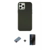MARSİLYAN™- iPhone 12 Pro Max Kılıf Çekirdek Çizgi - Siyah 3D Antistatik Hayalet Cam Ekran Koruyucu + Metal Kamera Lens Koruma Cam - KI