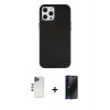MARSİLYAN™- iPhone 12 Pro Max Kılıf Çekirdek Çizgi - Siyah 3D Antistatik Hayalet Cam Ekran Koruyucu + Shine Kamera Lens - LT