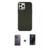 MARSİLYAN™- iPhone 12 Pro Max Kılıf Çekirdek Çizgi - Siyah 3D Antistatik Hayalet Cam Ekran Koruyucu + Neon Fosforlu Kamera Lens - BZ