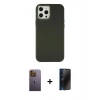 MARSİLYAN™- iPhone 12 Pro Max Kılıf Çekirdek Çizgi - Siyah 3D Antistatik Hayalet Cam Ekran Koruyucu + Neon Fosforlu Kamera Lens - SI
