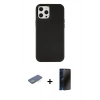 MARSİLYAN™- iPhone 12 Pro Max Kılıf Çekirdek Çizgi - Siyah 3D Antistatik Hayalet Cam Ekran Koruyucu + Renkli Kamera Lens Koruma Cam - YL