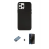 MARSİLYAN™- iPhone 12 Pro Max Kılıf Çekirdek Çizgi - Siyah 3D Antistatik Hayalet Cam Ekran Koruyucu + Shine Kamera Lens Koruma Cam - GI