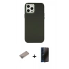 MARSİLYAN™- iPhone 12 Pro Max Kılıf Çekirdek Çizgi - Siyah 3D Antistatik Hayalet Cam Ekran Koruyucu + Shine Kamera Lens Koruma Cam - SABE