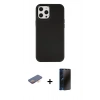 MARSİLYAN™- iPhone 12 Pro Max Kılıf Çekirdek Çizgi - Siyah 3D Antistatik Hayalet Cam Ekran Koruyucu + Turuncu Renkli Kamera Lens Koruma Cam