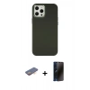 MARSİLYAN™- iPhone 12 Pro Max Kılıf Çekirdek Çizgi - Siyah 3D Antistatik Hayalet Cam Ekran Koruyucu + Turuncu Renkli Kamera Lens Koruma Cam