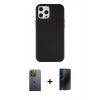 MARSİLYAN™- iPhone 12 Pro Max Kılıf Çekirdek Çizgi - Siyah 3D Antistatik Hayalet Cam Ekran Koruyucu + Neon Fosforlu Kamera Lens - YL