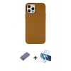 MARSİLYAN™- iPhone 12 Pro Max Kılıf Çekirdek Çizgi - Siyah 3D Antistatik Seramik Nano Ekran Koruyucu + Gold Metal Kamera Lens Koruma Cam