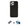 MARSİLYAN™- iPhone 12 Pro Max Kılıf Çekirdek Çizgi - Siyah 3D Antistatik Seramik Nano Ekran Koruyucu + Gold Metal Kamera Lens Koruma Cam