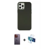 MARSİLYAN™- iPhone 12 Pro Max Kılıf Çekirdek Çizgi - Siyah 3D Antistatik Seramik Nano Ekran Koruyucu + Neon Fosforlu Kamera Lens - TU