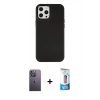 MARSİLYAN™- iPhone 12 Pro Max Kılıf Çekirdek Çizgi - Siyah 5D Eko Cam Ekran Koruyucu + Neon Fosforlu Kamera Lens - BZ