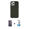 MARSİLYAN™- iPhone 12 Pro Max Kılıf Çekirdek Çizgi - Siyah 5D Eko Cam Ekran Koruyucu + Neon Fosforlu Kamera Lens - BZ