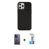 MARSİLYAN™- iPhone 12 Pro Max Kılıf Çekirdek Çizgi - Siyah 5D Eko Cam Ekran Koruyucu + Neon Fosforlu Kamera Lens - MI