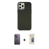 MARSİLYAN™- iPhone 12 Pro Max Kılıf Çekirdek Çizgi - Siyah 6D Mat Seramik Hayalet Nano Ekran Koruyucu + Neon Fosforlu Kamera Lens - BZ