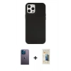MARSİLYAN™- iPhone 12 Pro Max Kılıf Çekirdek Çizgi - Siyah 6D Mat Seramik Hayalet Nano Ekran Koruyucu + Neon Fosforlu Kamera Lens - MI